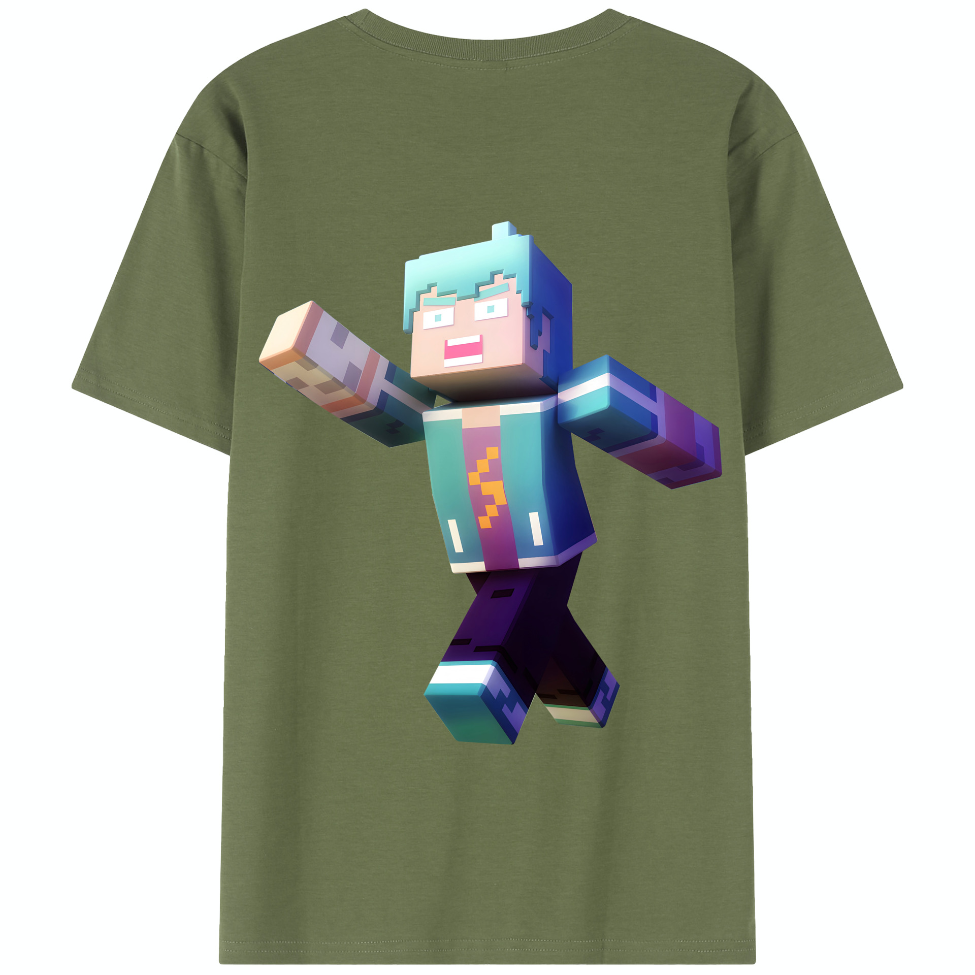 （画像用） マインクラフト ブロックの世界 Minecraft MC Block world 綿100％半袖Tシャツ（背面プリント）